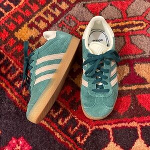 Girls’ Adidas Turquoise Suede Gazelle Sneakers with White Stripes